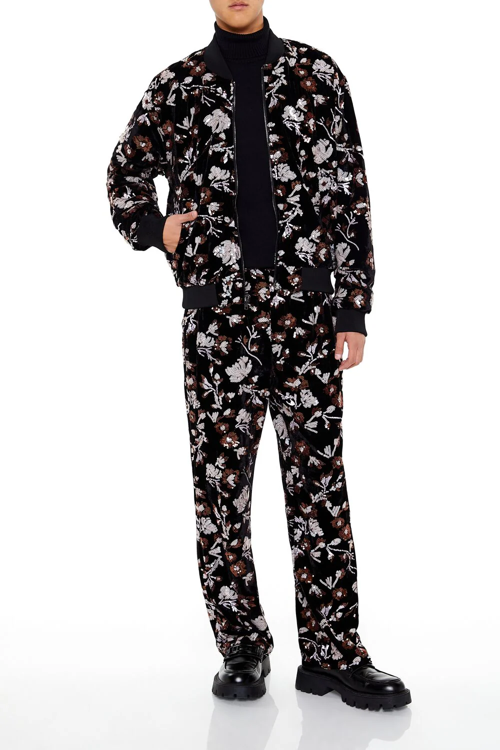 Sequin Floral Print Joggers