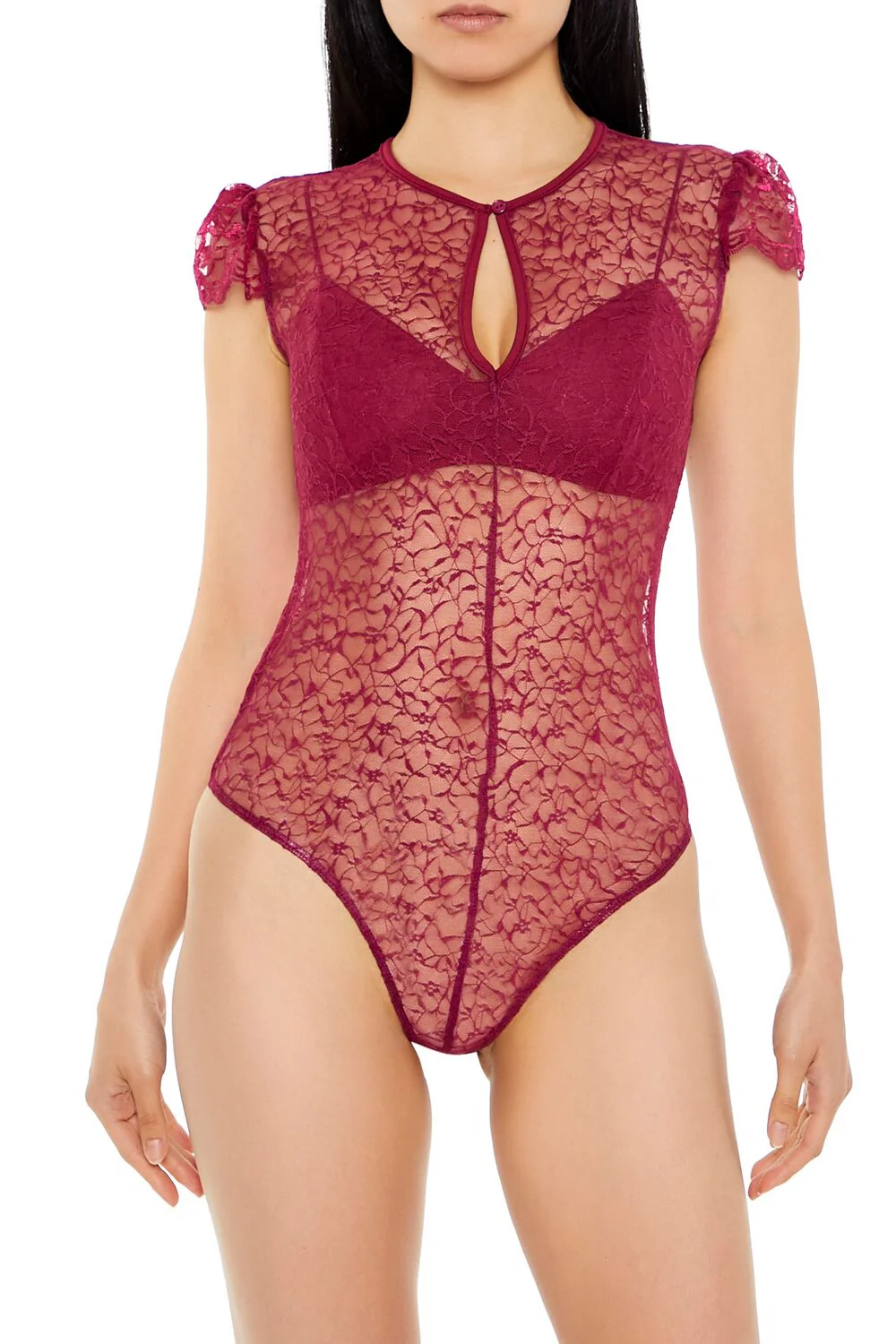 Sheer Lace Thong Bodysuit - Image 2