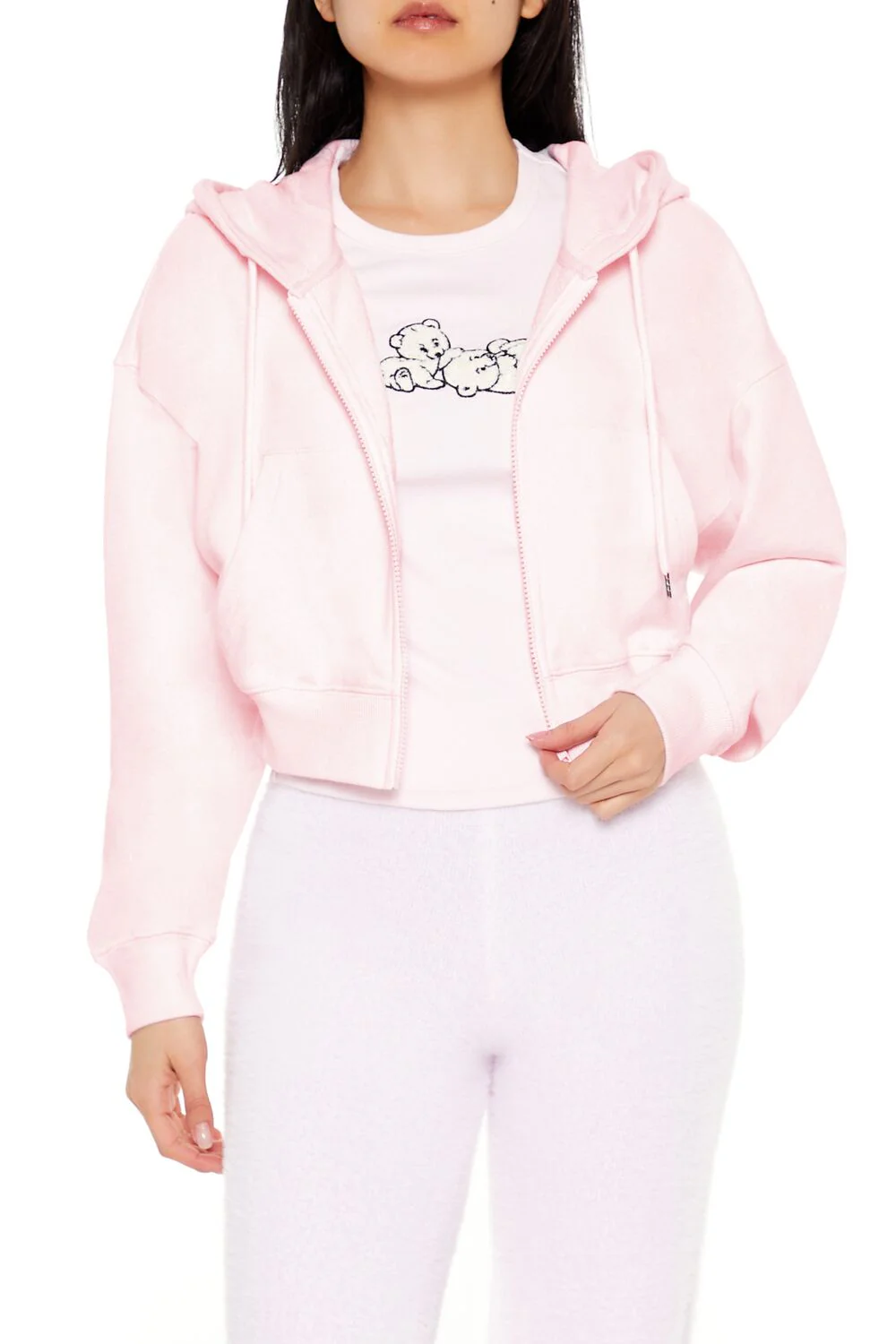 French Terry Cropped Zip-Up Hoodie