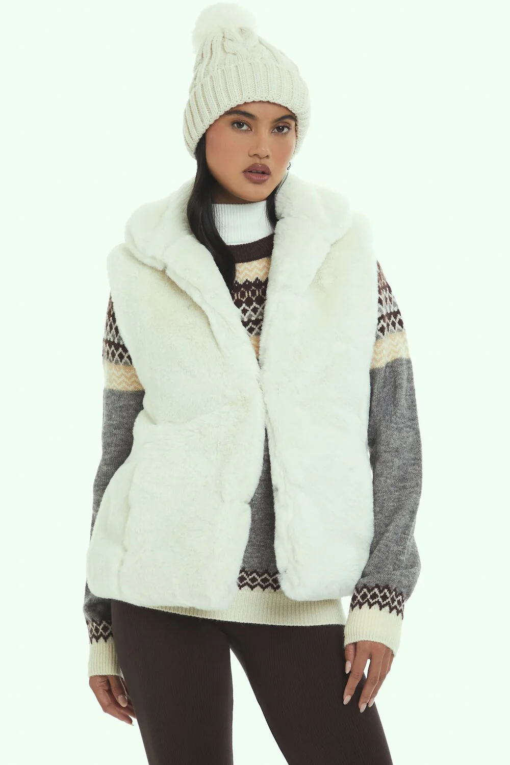 Notched Faux Fur Vest