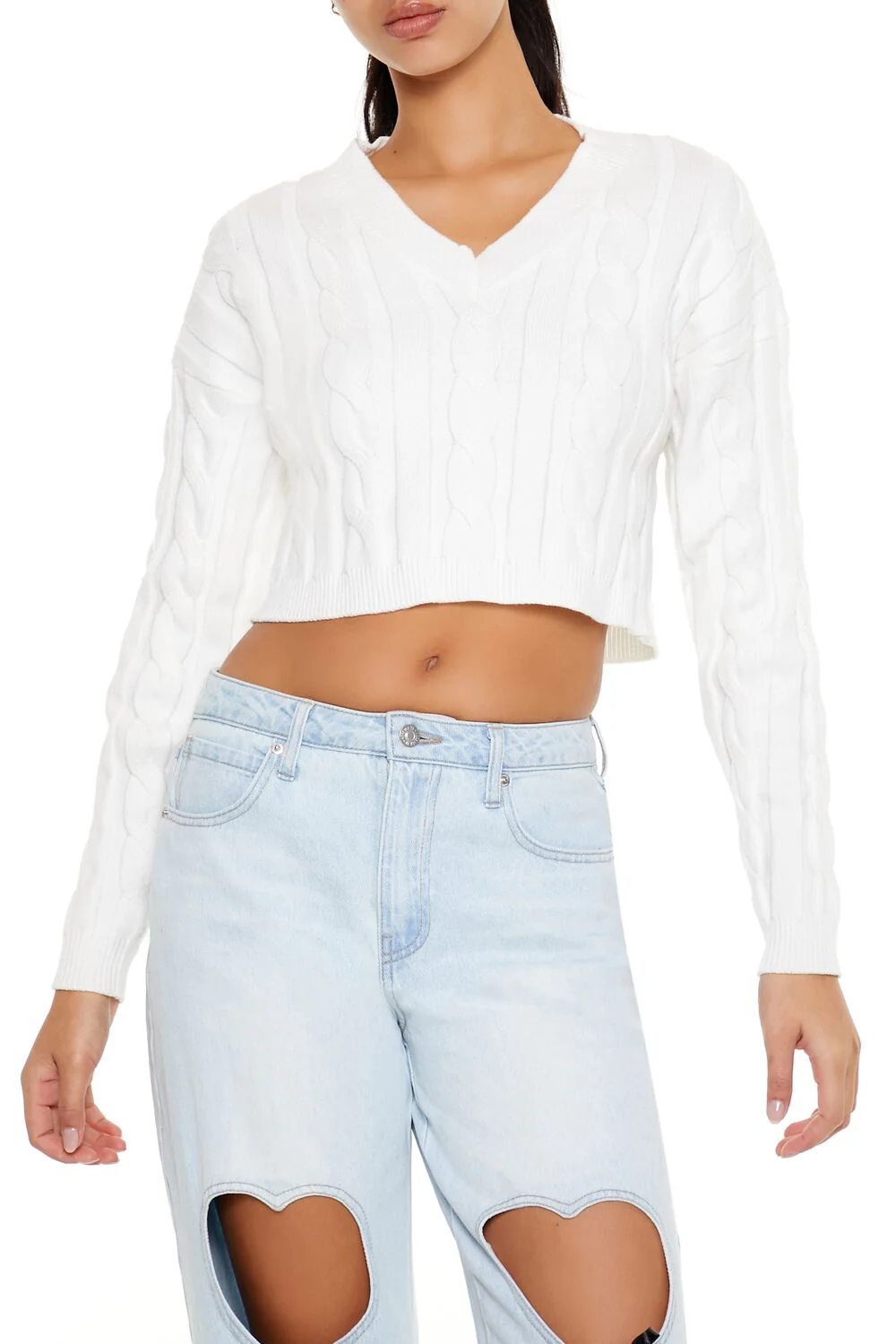 Cropped Cable Knit Sweater