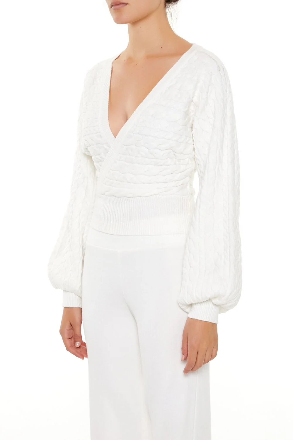 Peasant-Sleeve Cable Knit Sweater - Image 4