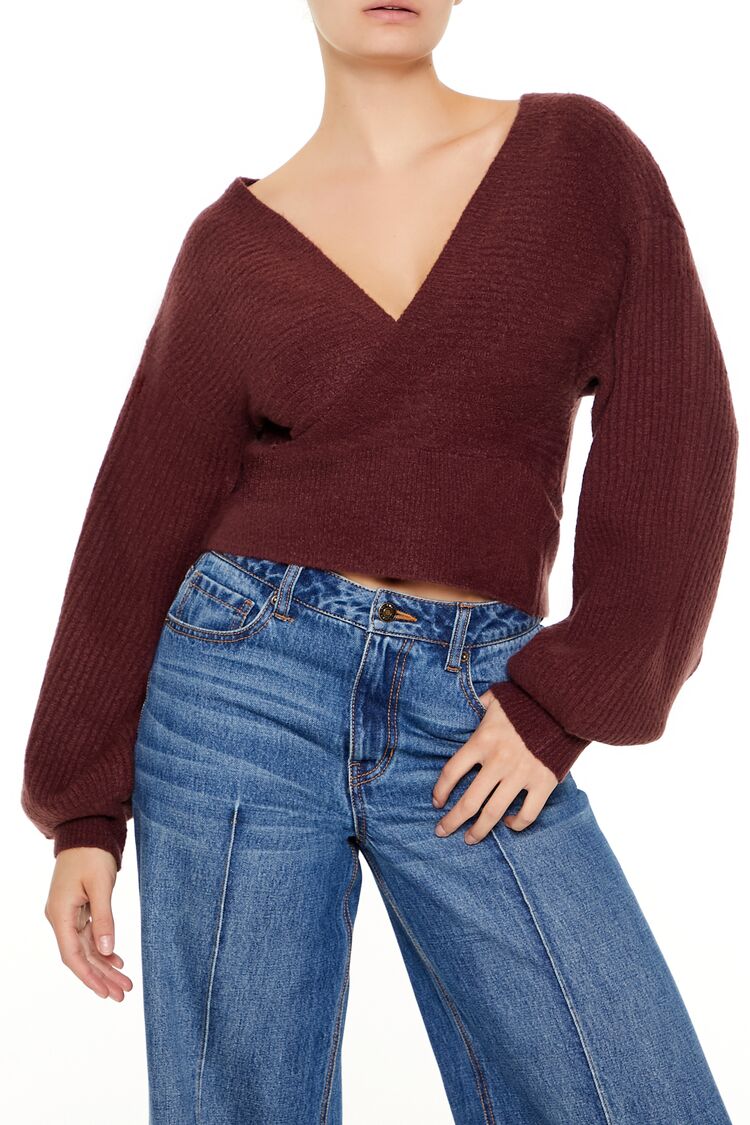 Peasant-Sleeve Surplice Sweater
