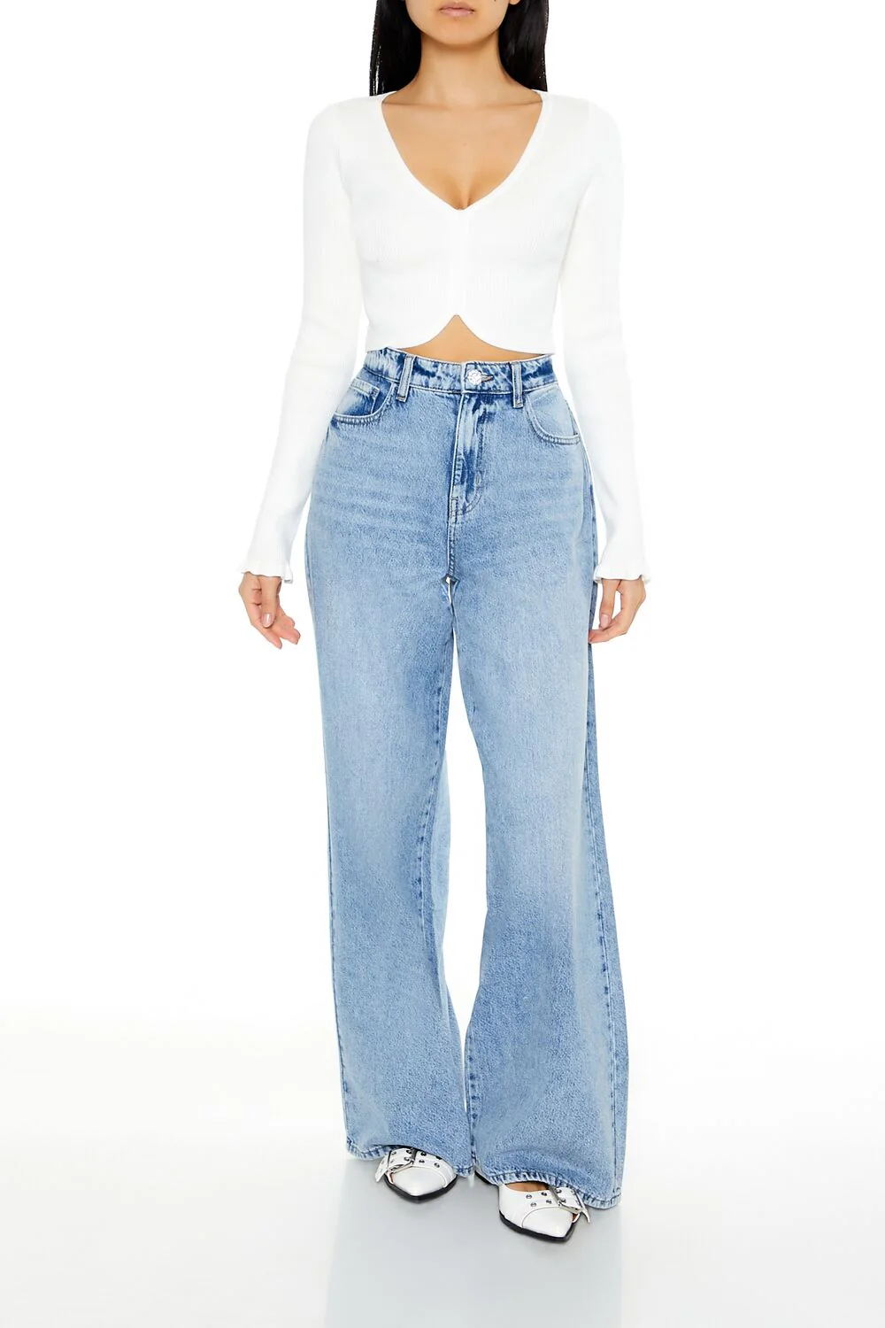 Cropped Tulip-Hem Sweater-Knit Top - Image 7