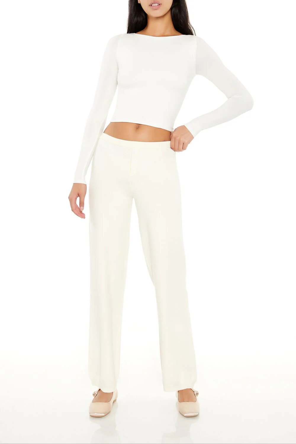 Sweater-Knit Straight-Leg Pants