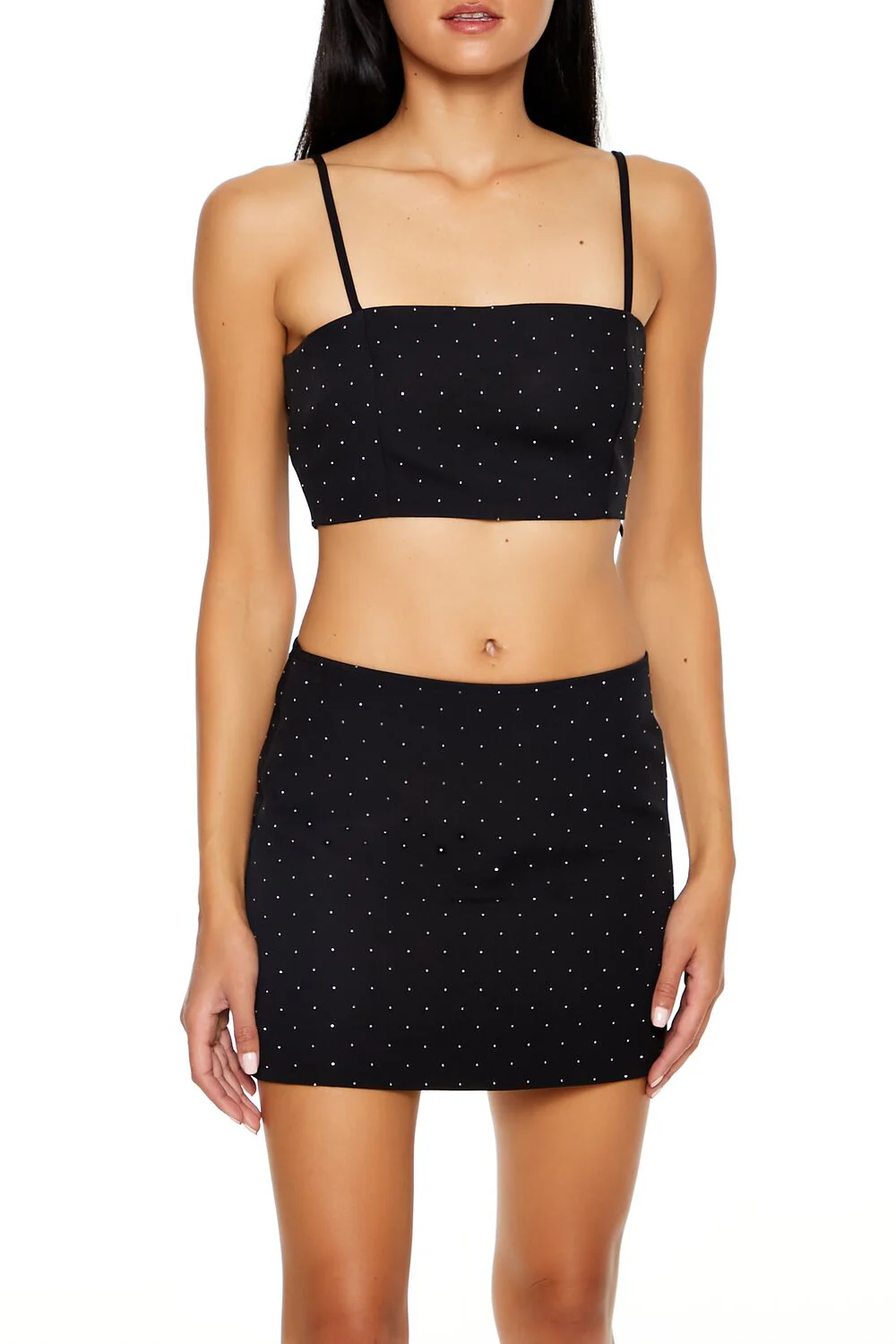 Rhinestone Cropped Cami & Mini Skirt Set - Image 2