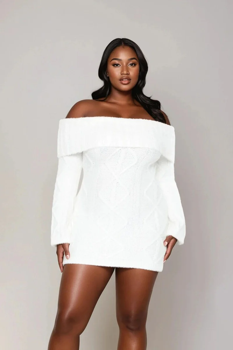 Plus Size Cable Knit Mini Sweater Dress
