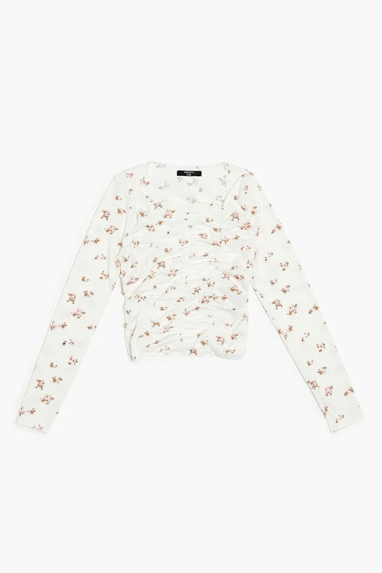 Girls Ruched Floral Top (Kids)