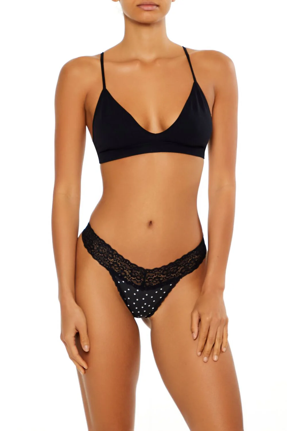 Lace-Trim Polka Dot Thong Panties - Image 3