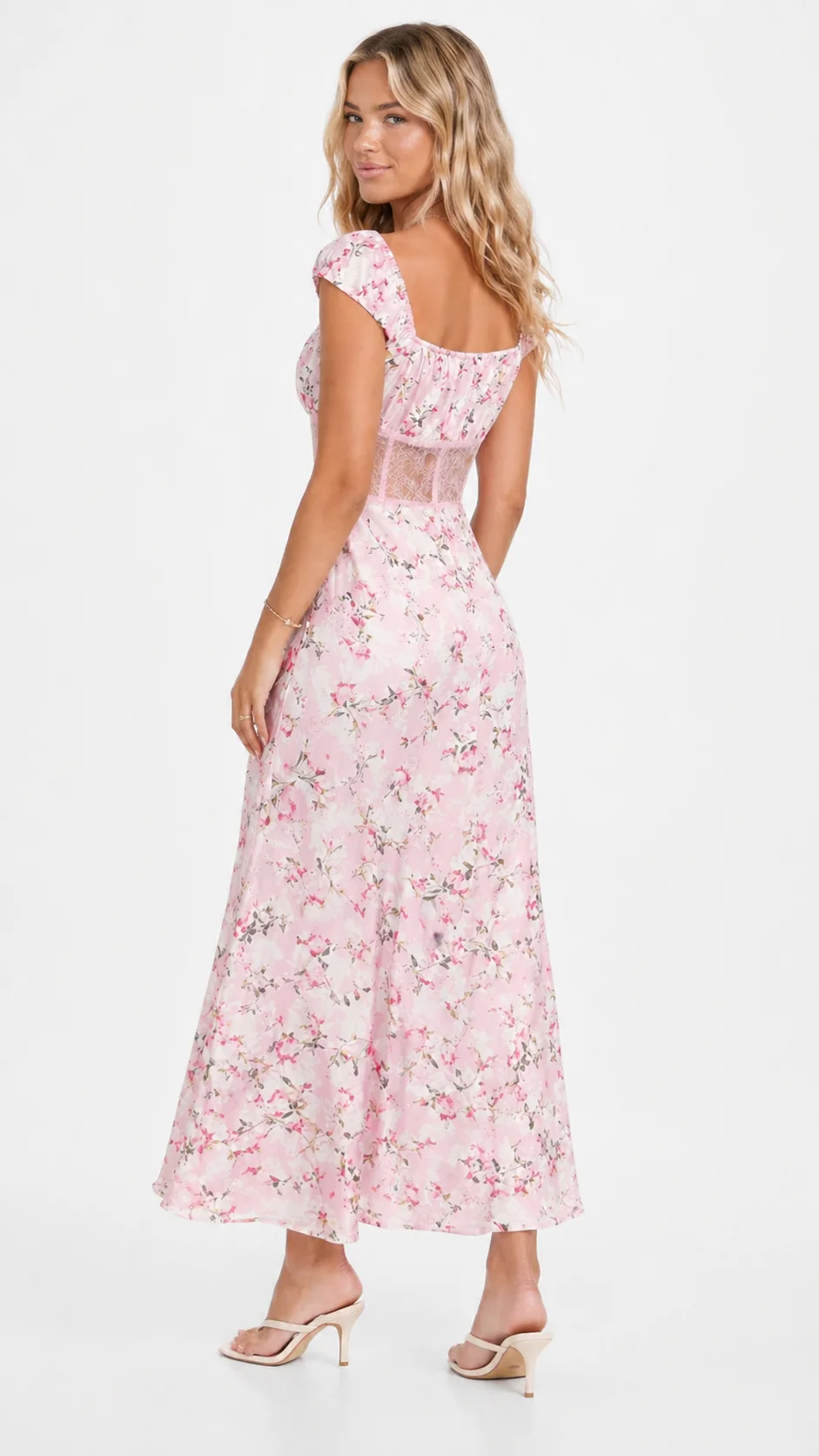 Lace-Trim Satin Floral Maxi Dress - Image 2