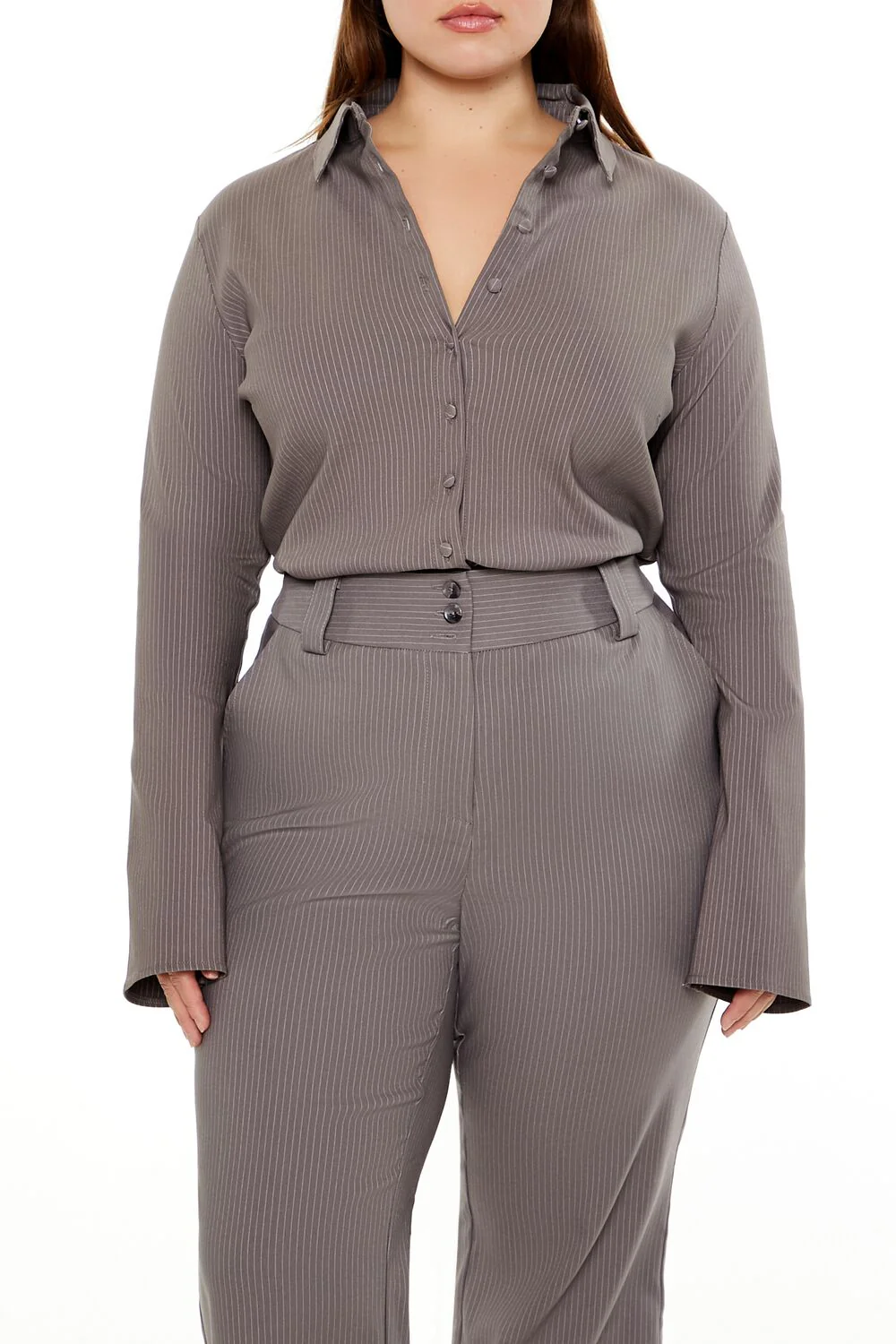 Plus Size Pinstriped Bell-Sleeve Shirt