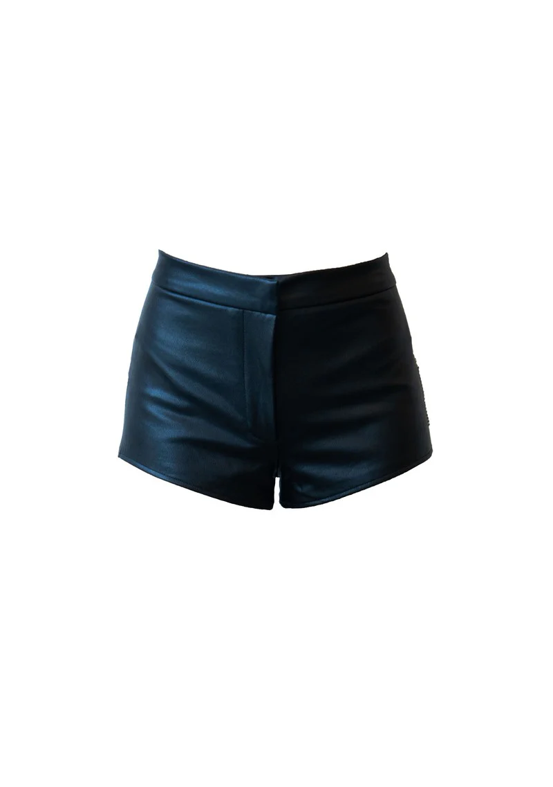 Rhinestone Fringe Faux Leather Shorts - Image 4