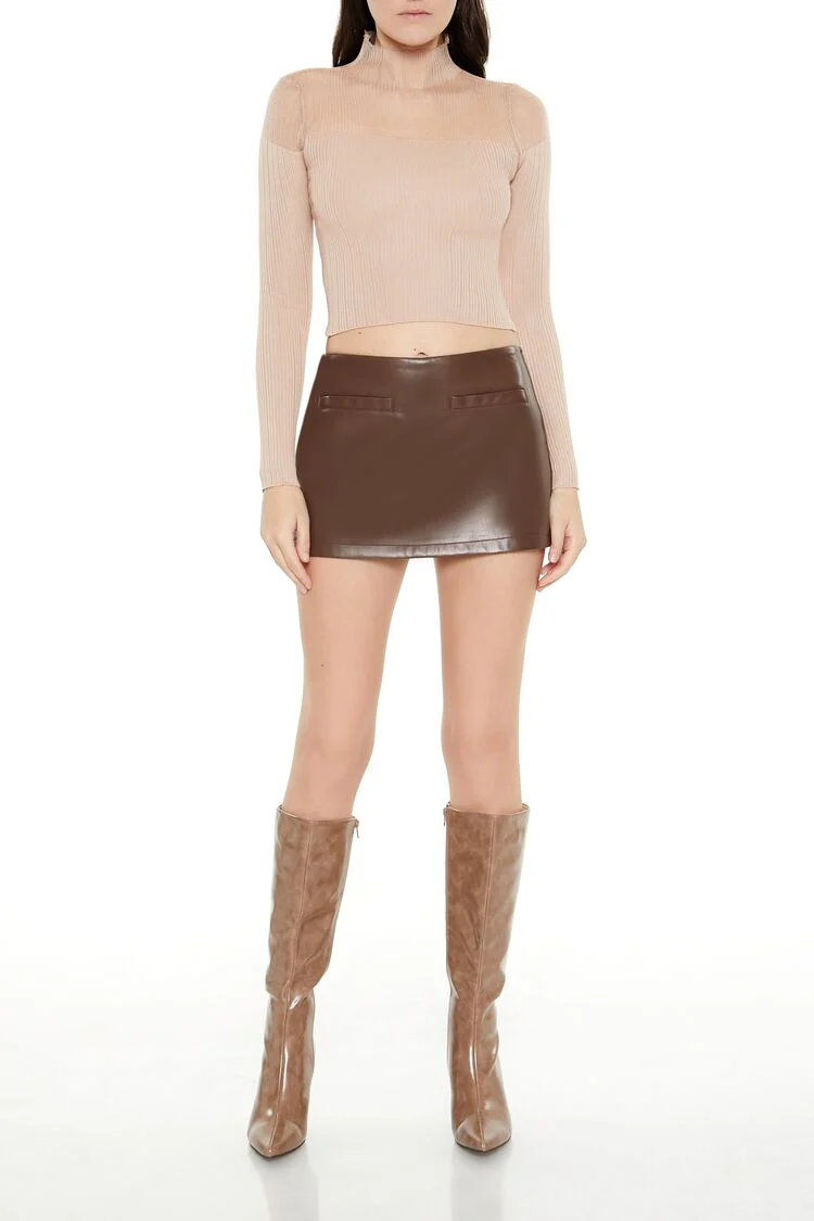 Mock Neck Sweater-Knit Crop Top - Image 2
