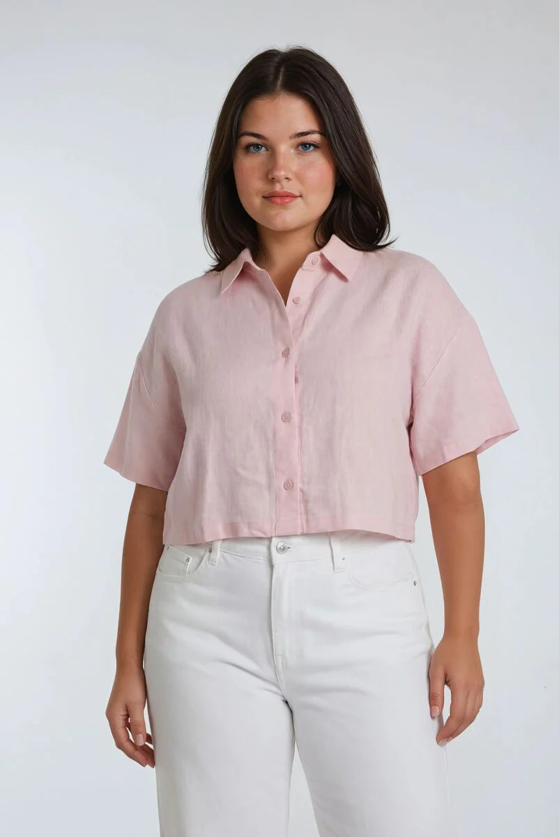 Plus Size Cropped Button-Front Shirt