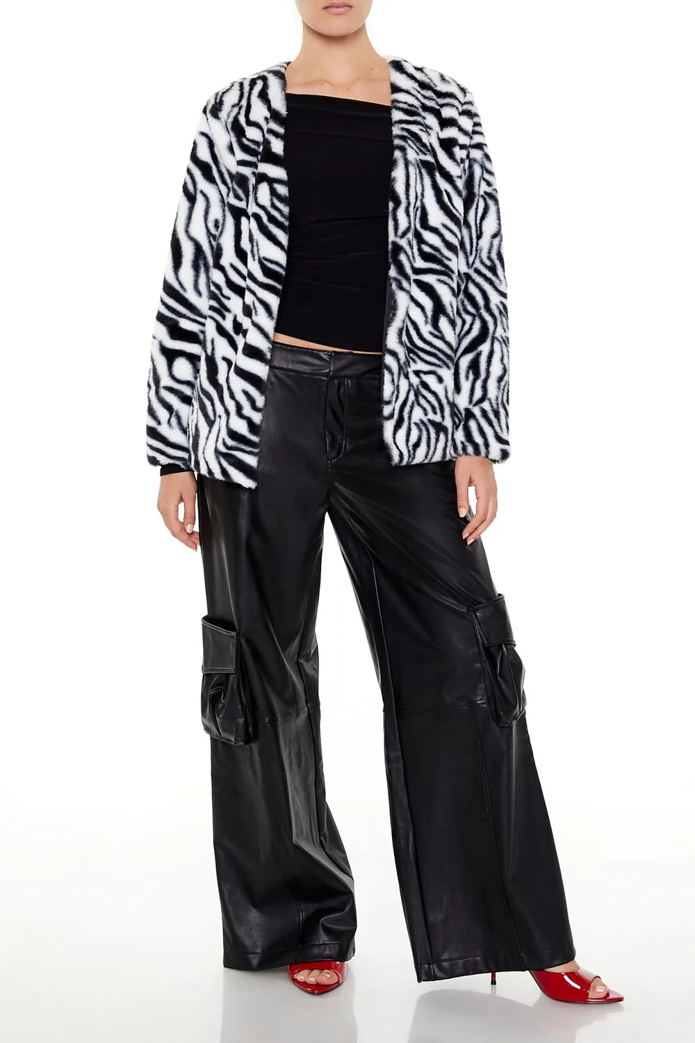 Zebra Print Faux Fur Coat - Image 2