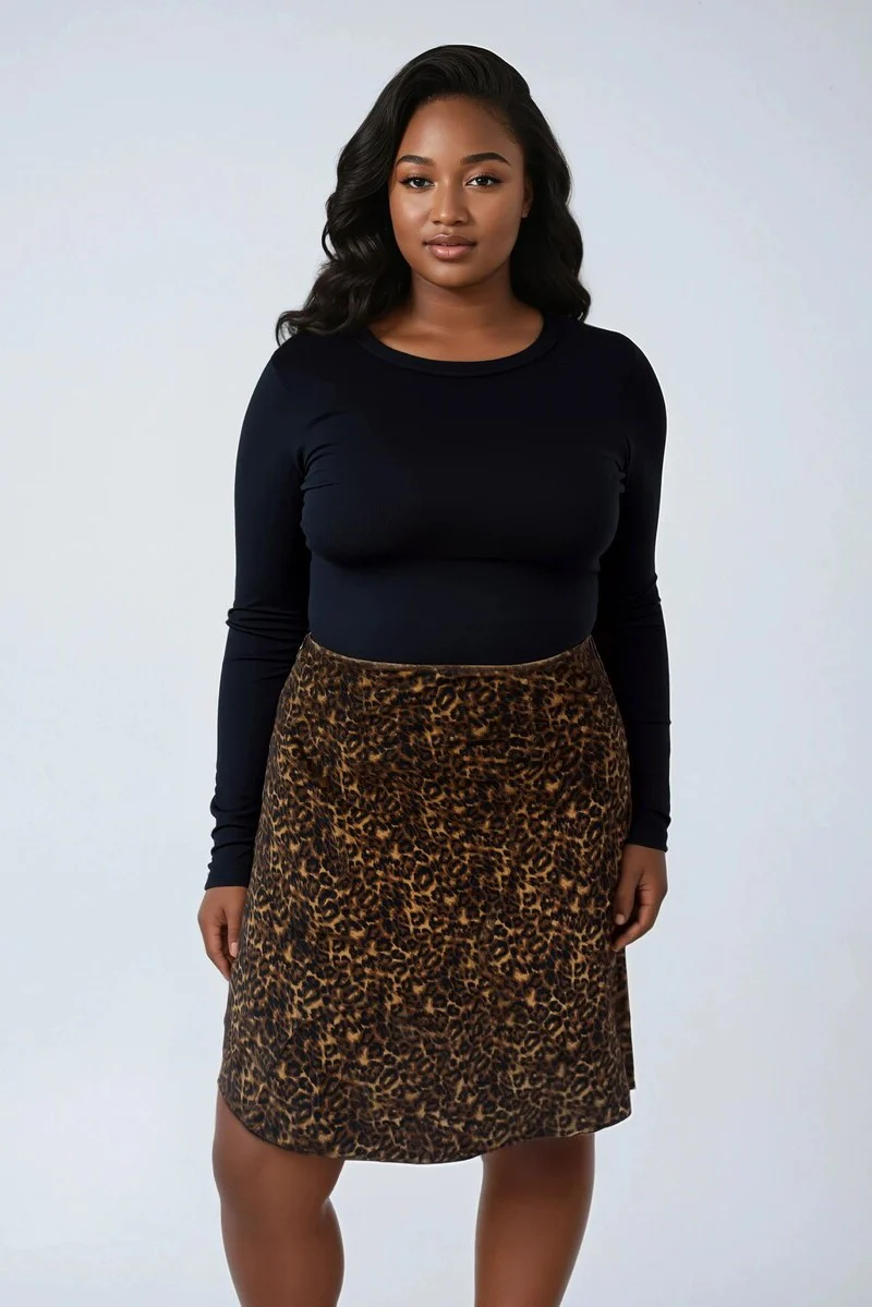 Plus Size Leopard Print Midi Skirt