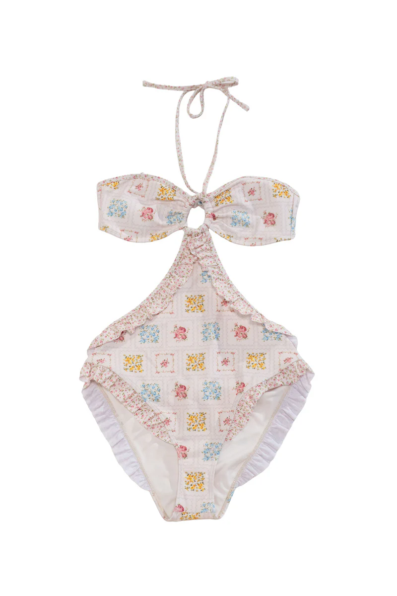 Floral Halter One-Piece Swimsuit