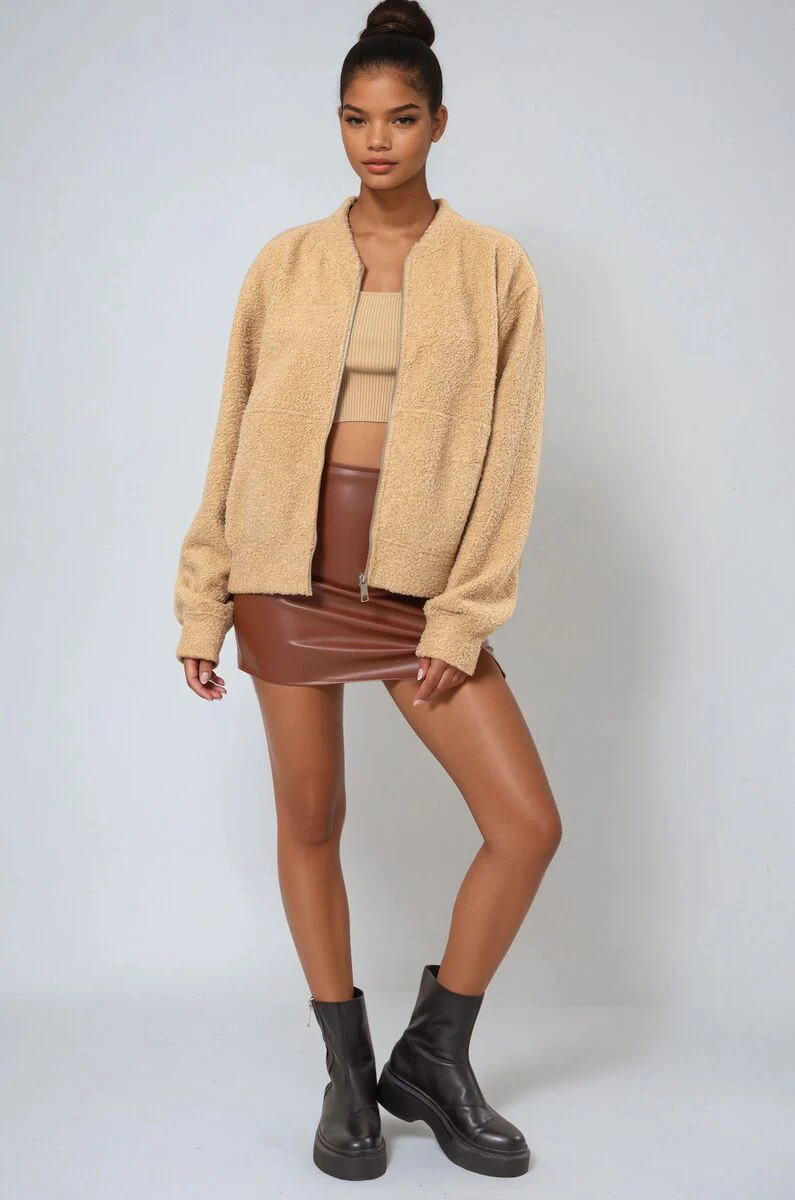 Boucle Zip-Front Bomber Jacket - Image 2