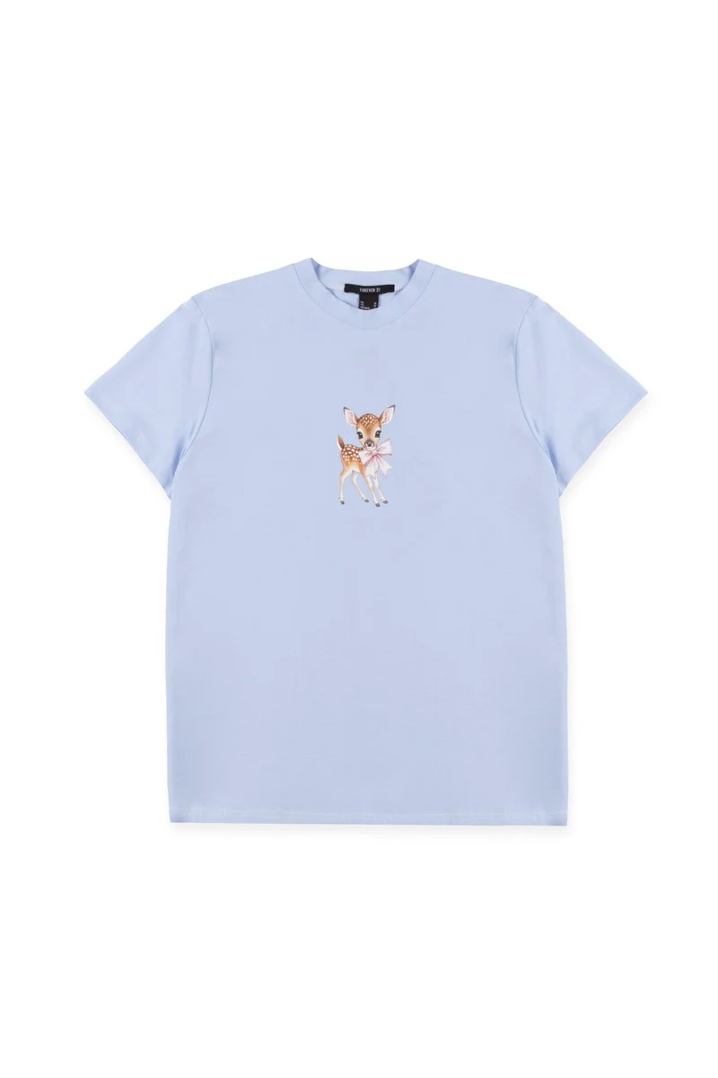 Deer Graphic Tee & Plaid Shorts Pajama Set - Image 2