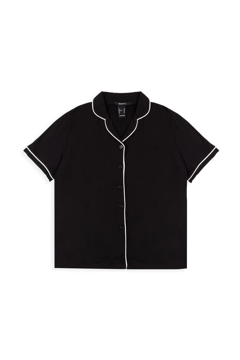 Piped-Trim Top & Shorts Pajama Set - Image 2