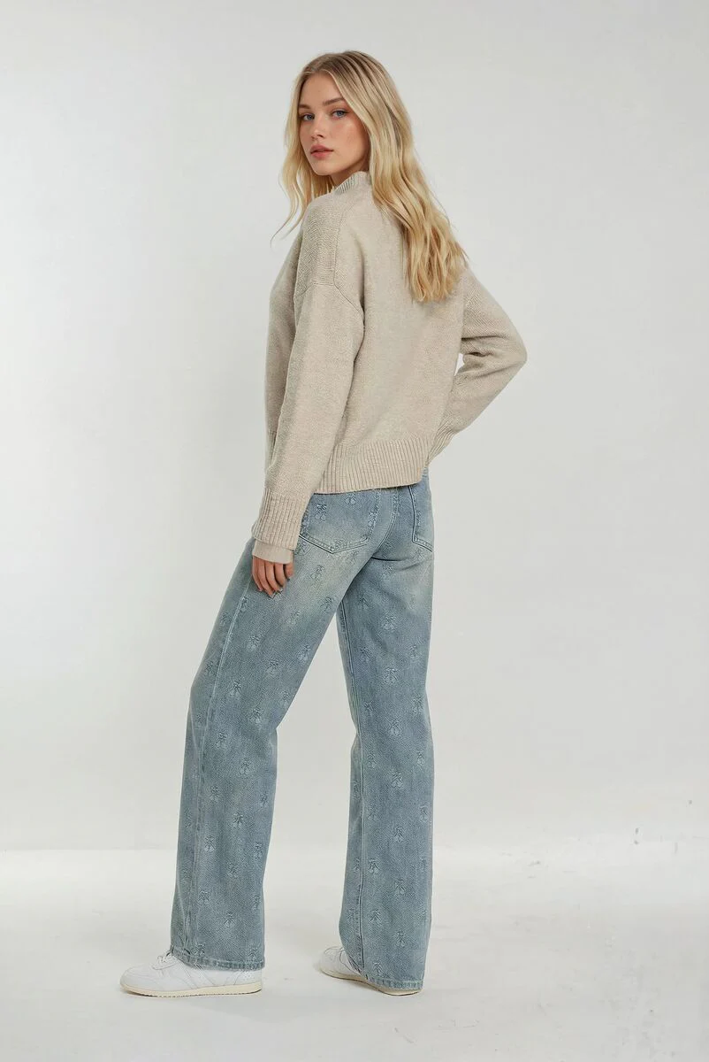 Cherry Embroidered Wide-Leg Jeans