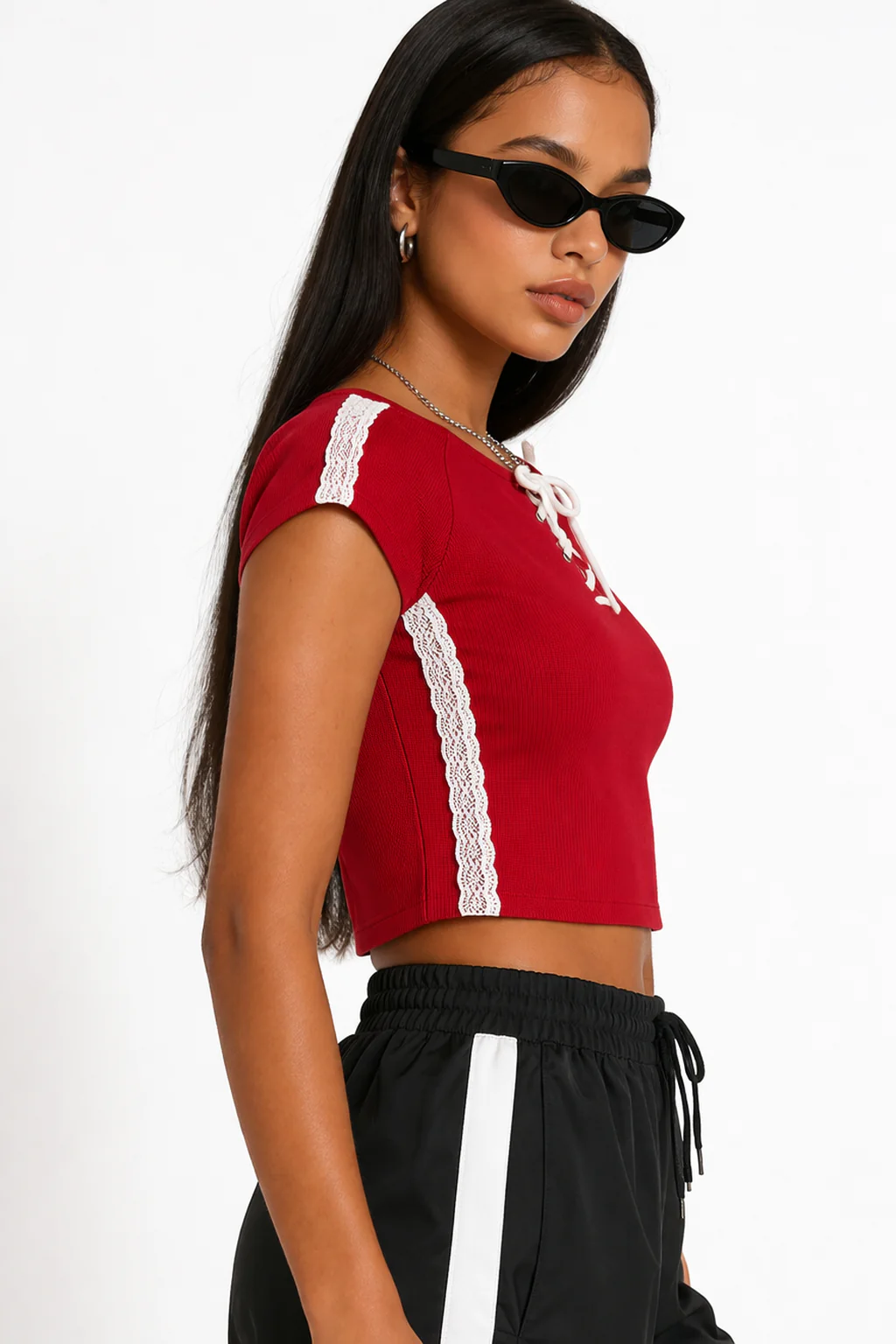 Lace-Up Raglan Cropped Tee