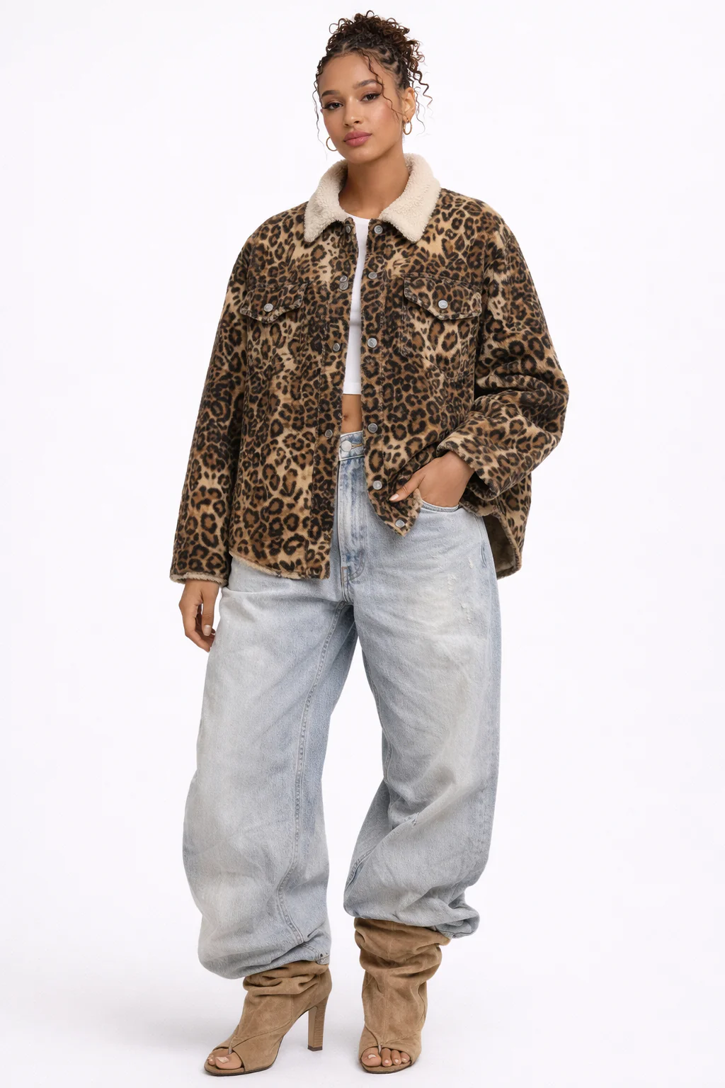 Leopard Print Faux Shearling Shacket