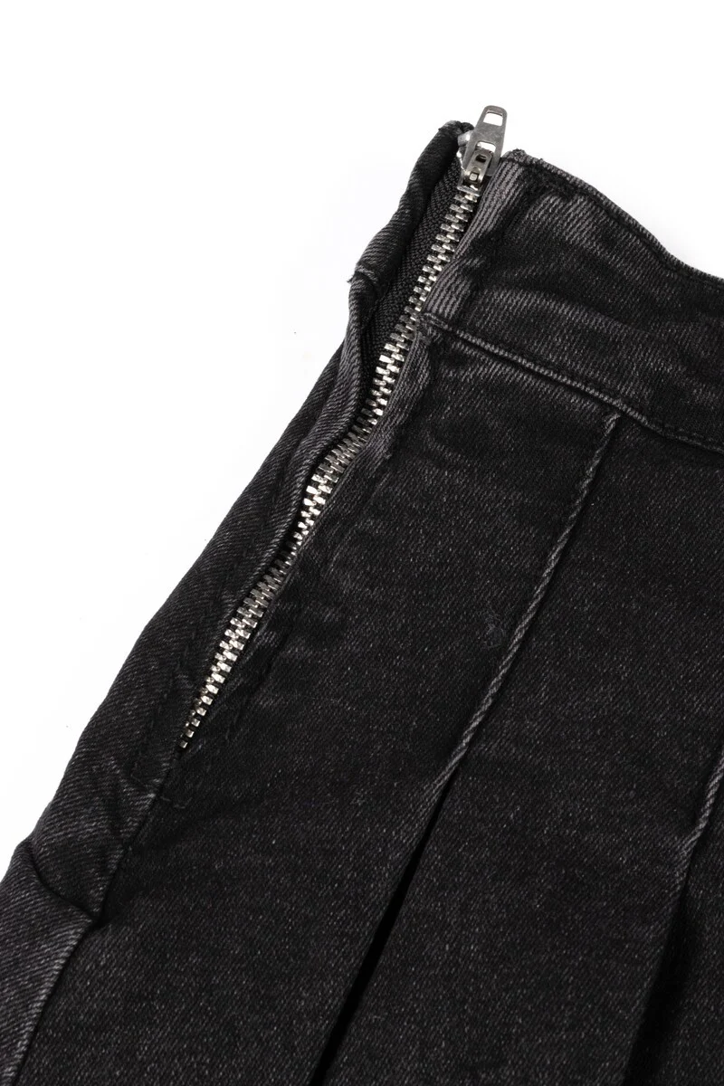 Pleated Denim Mini Skirt - Image 3