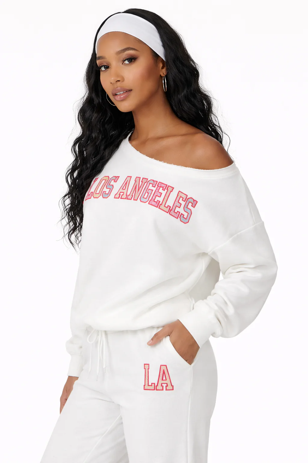 Fleece Off The Shoulder Los Angeles Sweatshirt - Image 3