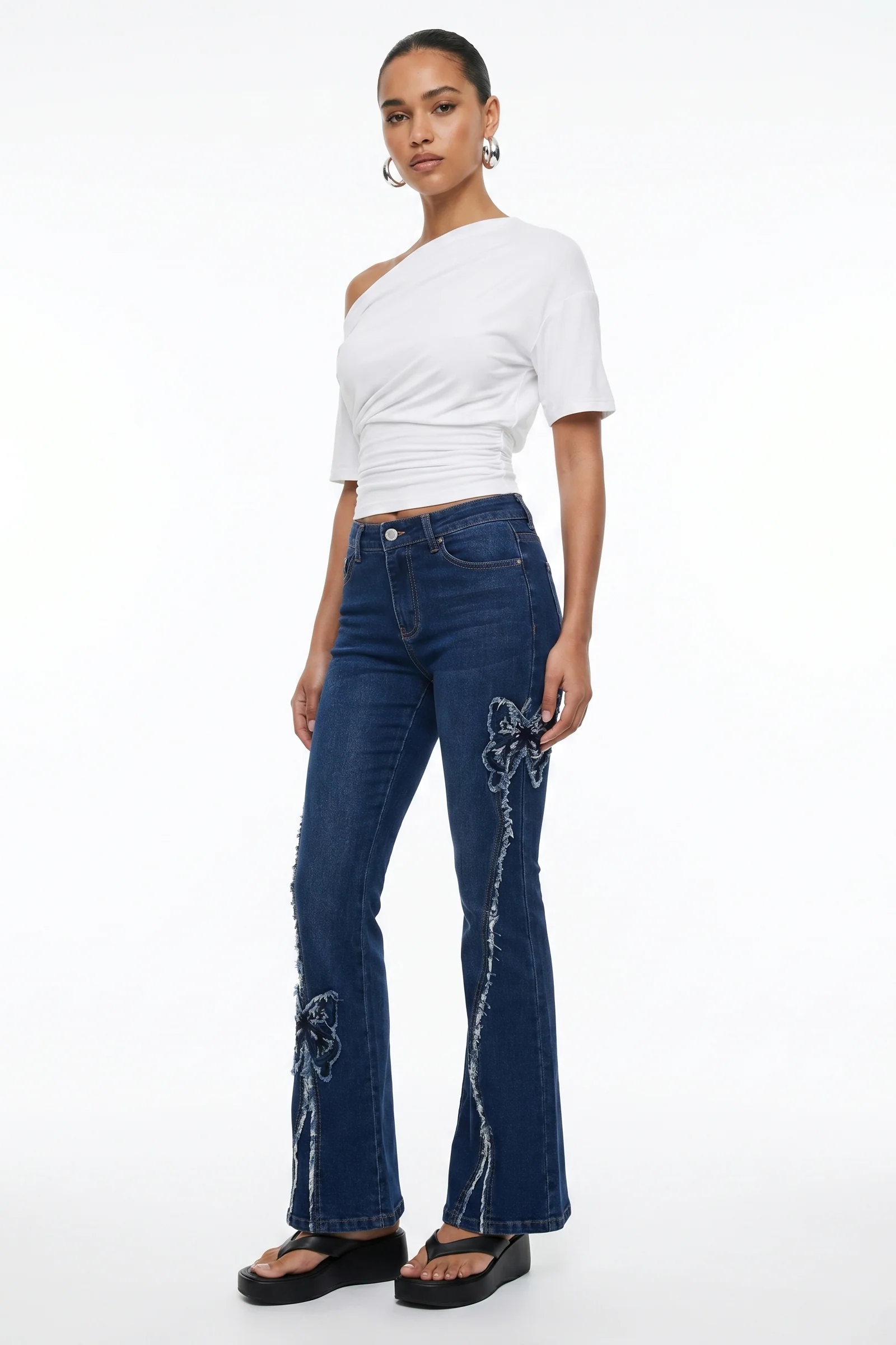 Flare Denim With Butterfly Appliques - Image 4