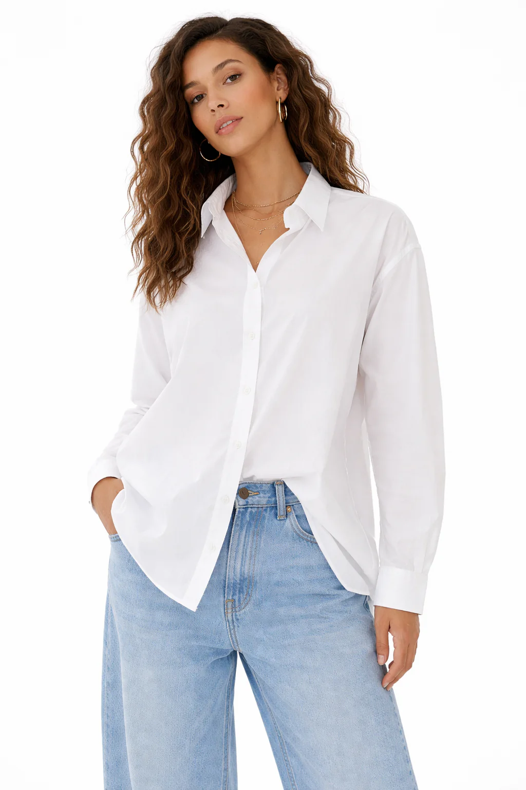 Long Sleeve Oversized Poplin Top - Image 3