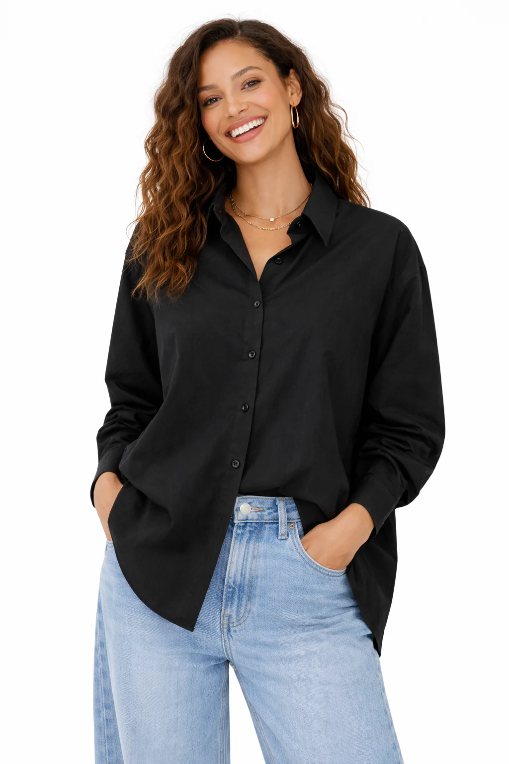 Long Sleeve Oversized Poplin Top - Image 7