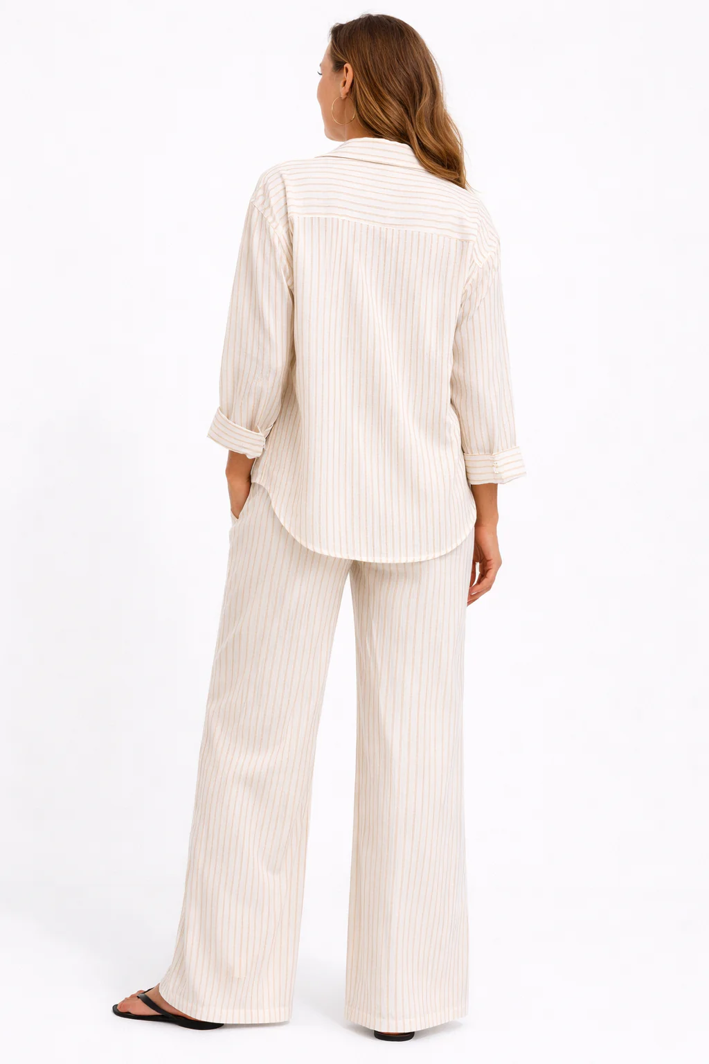 Striped Long Sleeve Shirt and Wide Leg Pants Set - Image 3