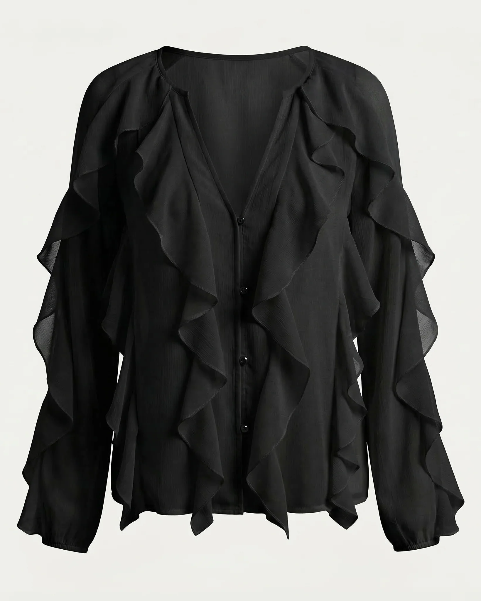 Chiffon Button Front Ruffle Detail Blouse - Image 10