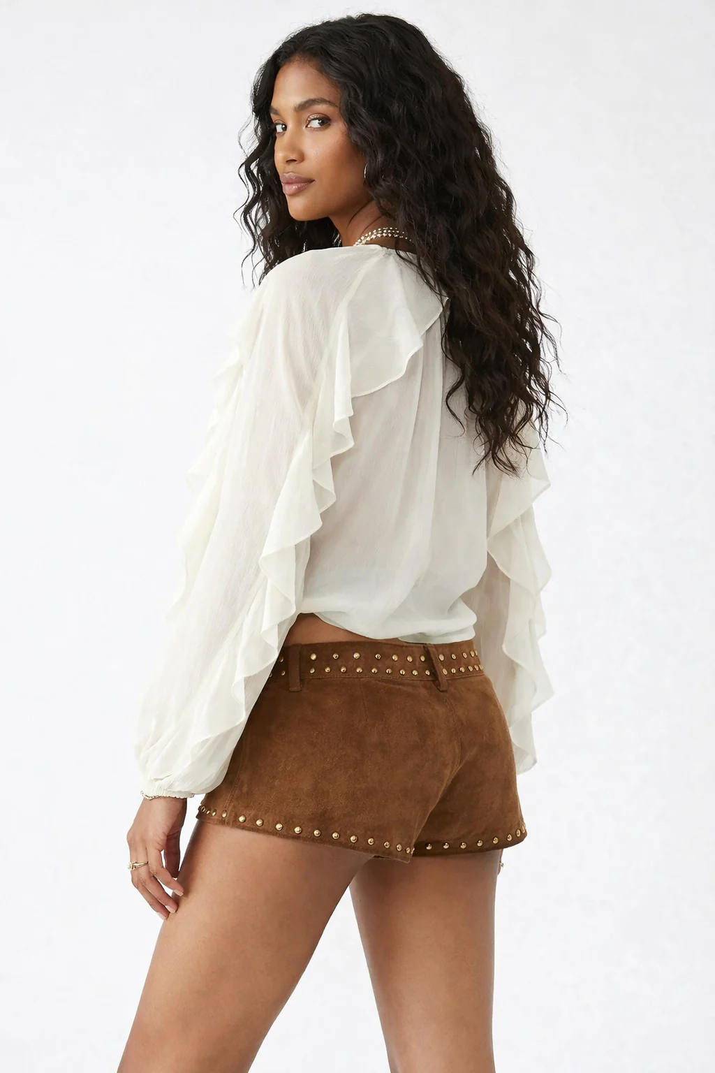 Chiffon Button Front Ruffle Detail Blouse - Image 2