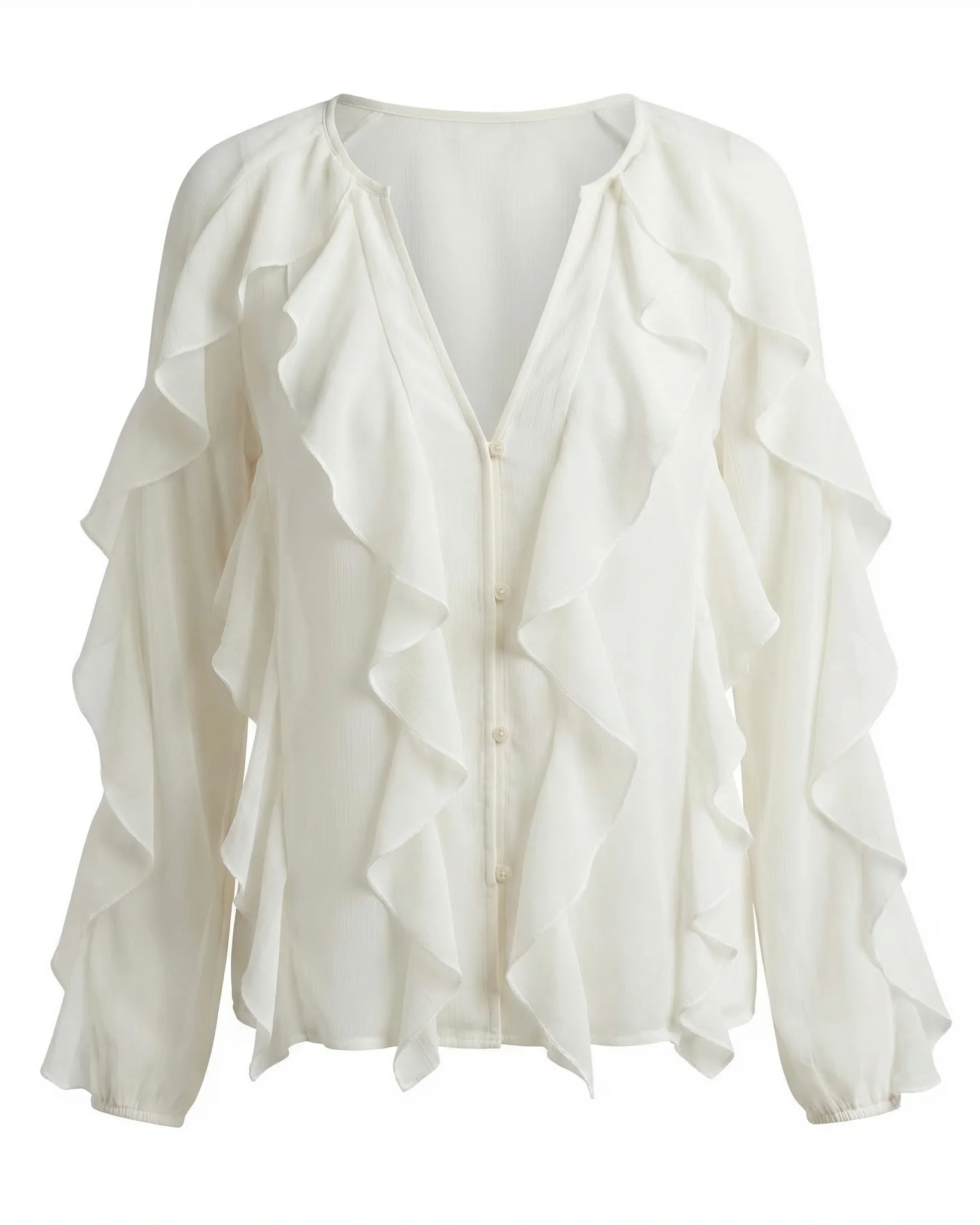 Chiffon Button Front Ruffle Detail Blouse - Image 4