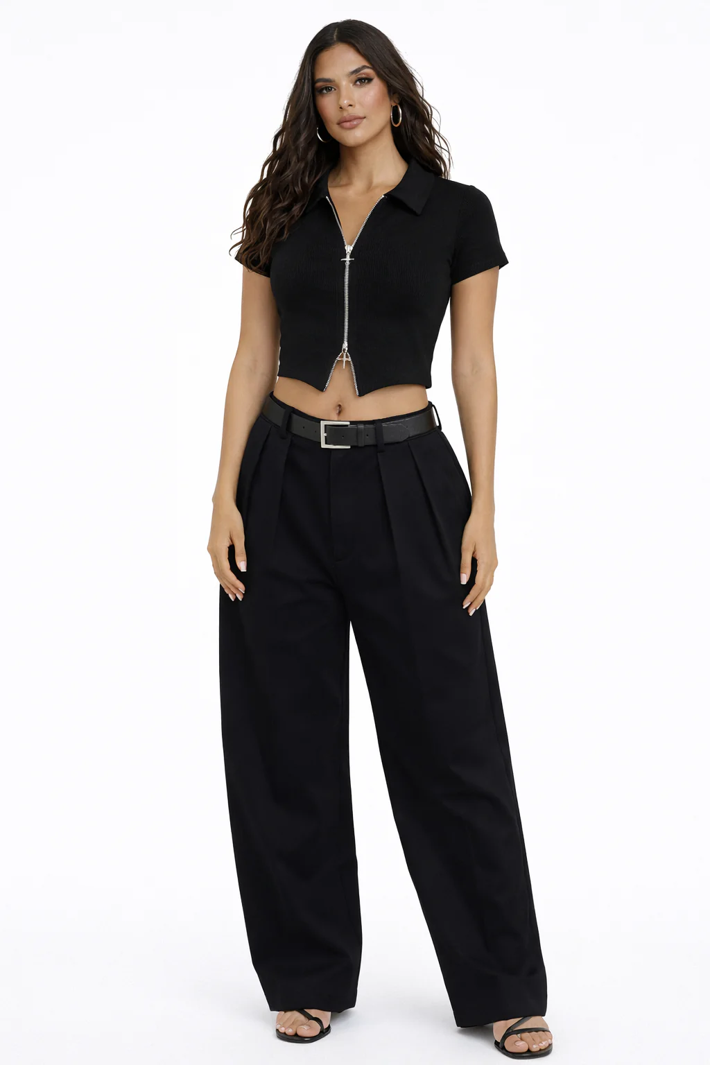 Double Zip Front Short Sleeve Collared Top - Image 7