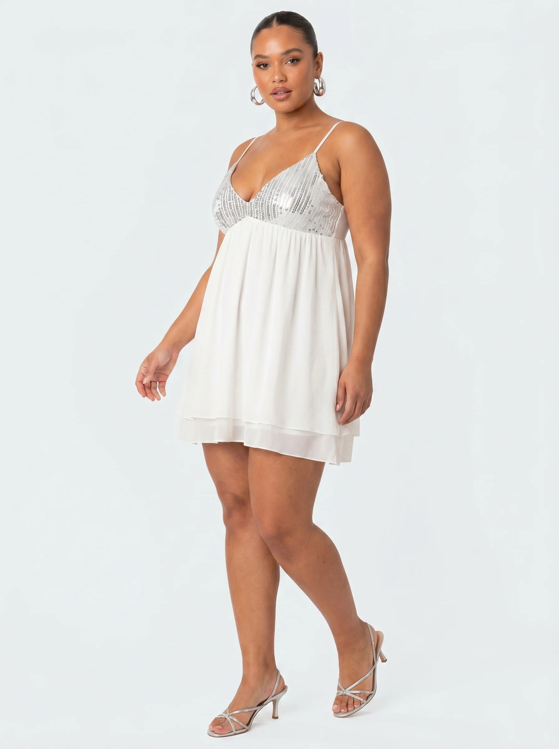 Plus Linen Sequin Mini Dress