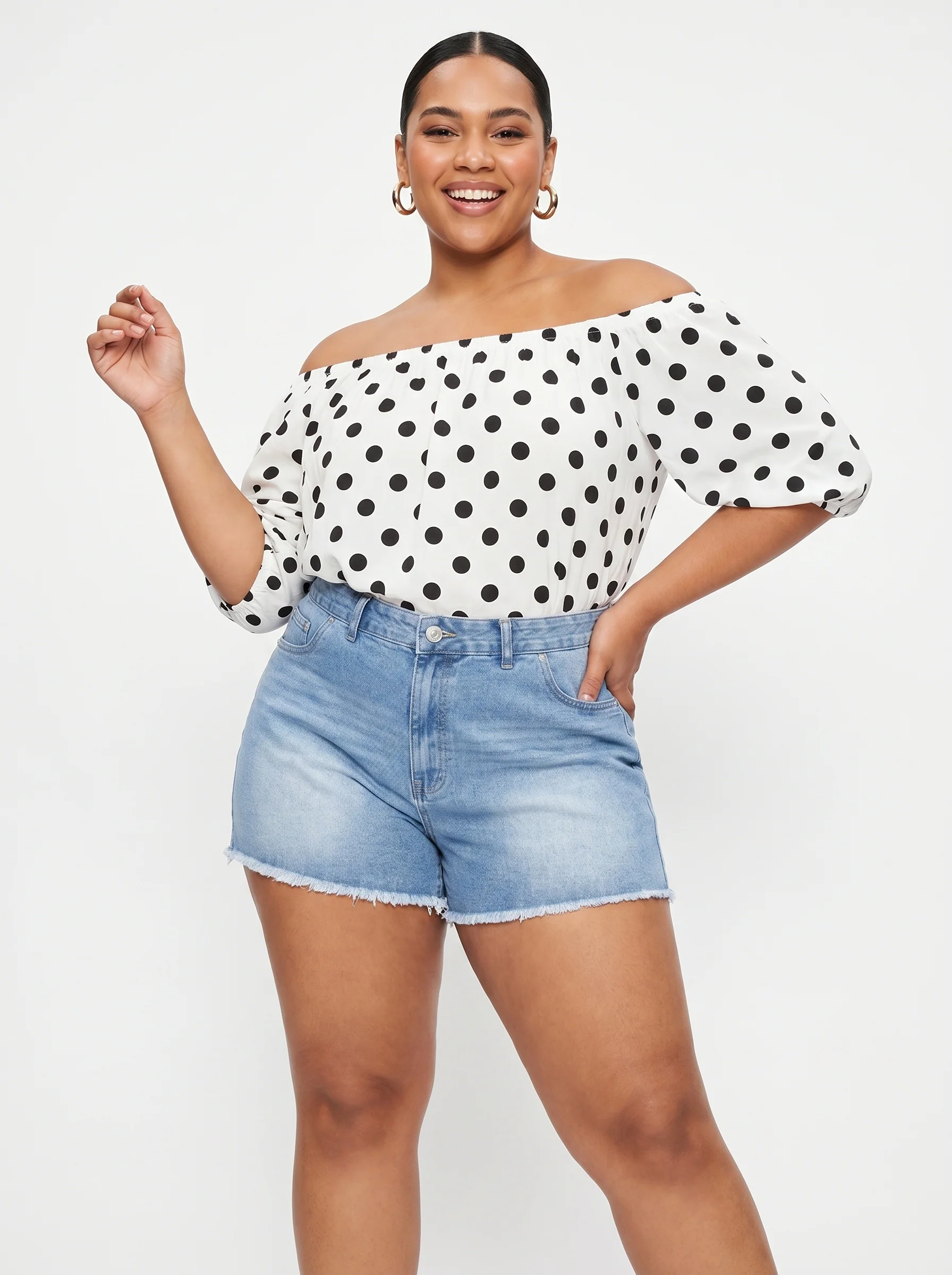 Plus Light Wash Denim Shorts