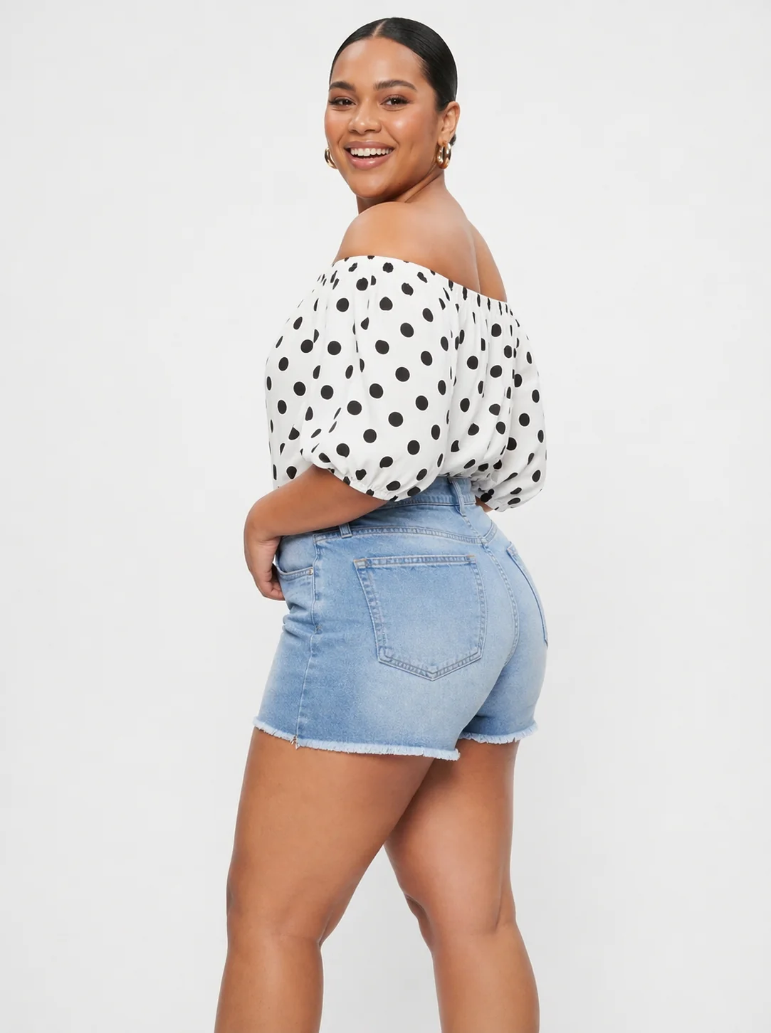 Plus Light Wash Denim Shorts - Image 2
