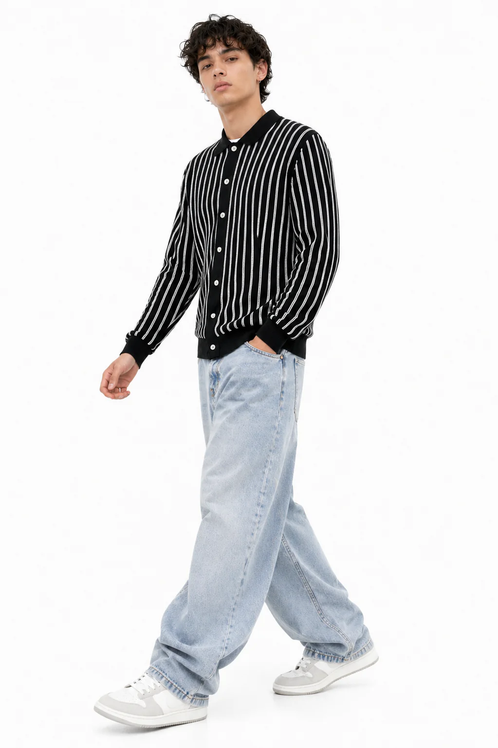 Lightweight Striped Knit Cardigan - Image 2