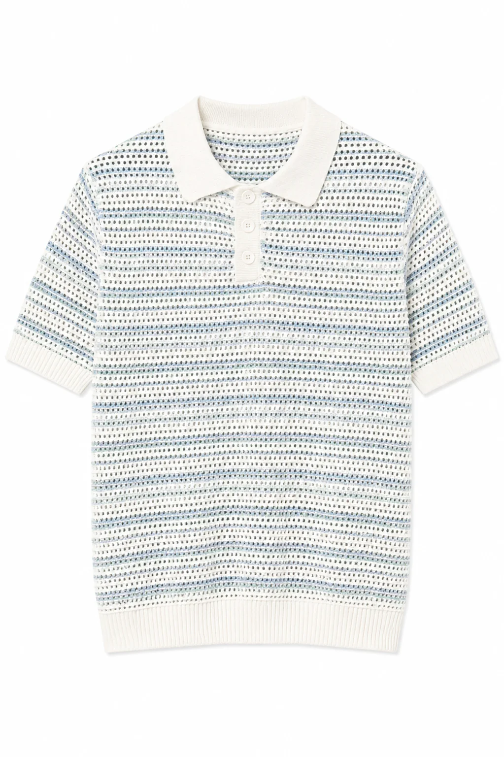 Loose Knit Striped Polo Shirt - Image 3