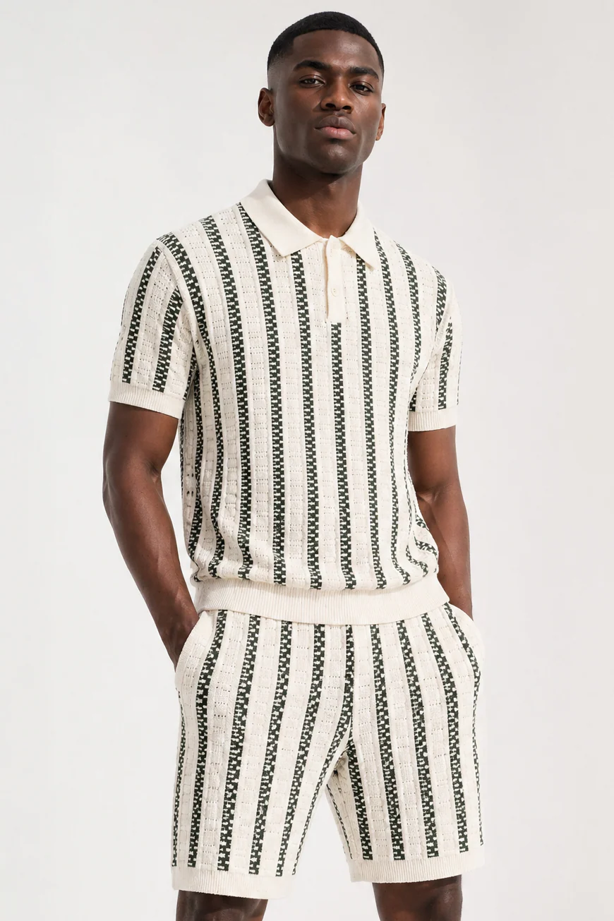 Striped Knit Polo Shirt