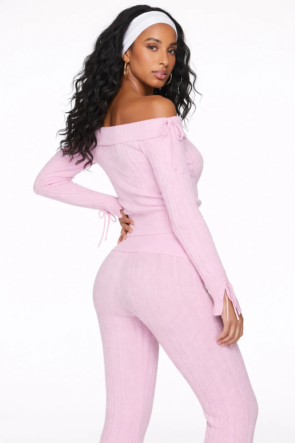 Cable Knit Off The Shoulder Sweater and Pant Set - Image 2