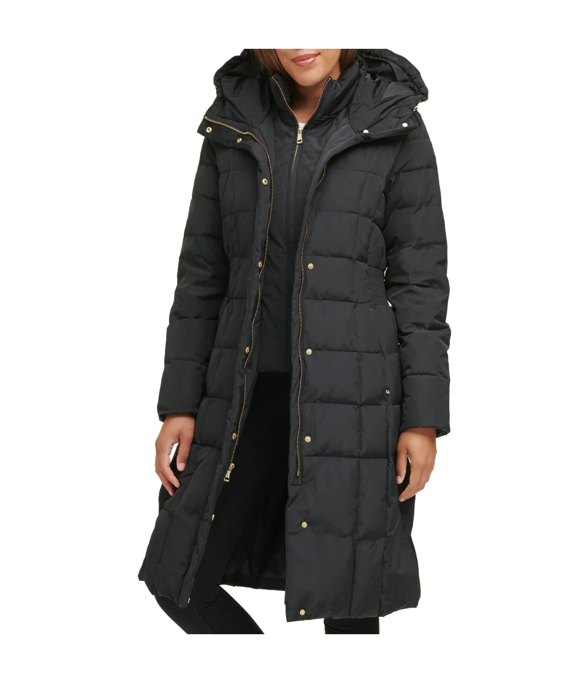 Box Quilt Down Zip Front Coat Black - Image 4