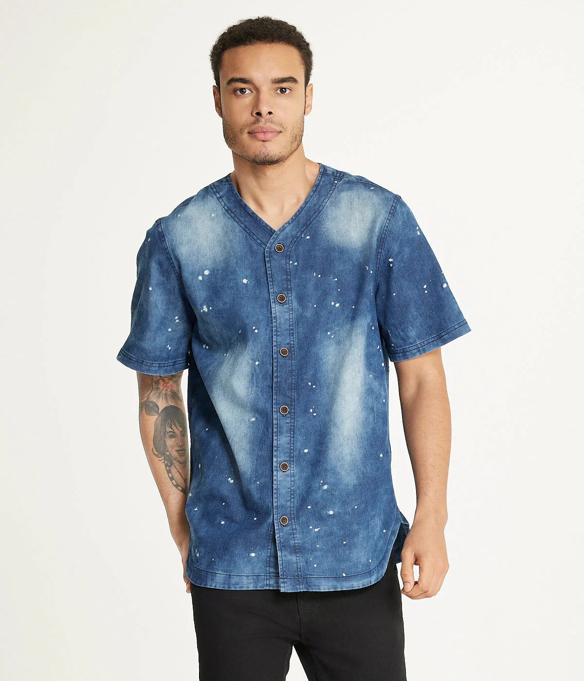 Brooklyn Laundry Men's Baseball Denim Shirt  Denim Bleach