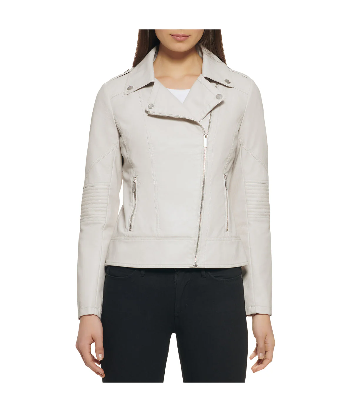 Faux Leather Asymmetrical Moto Jacket Stone - Image 5