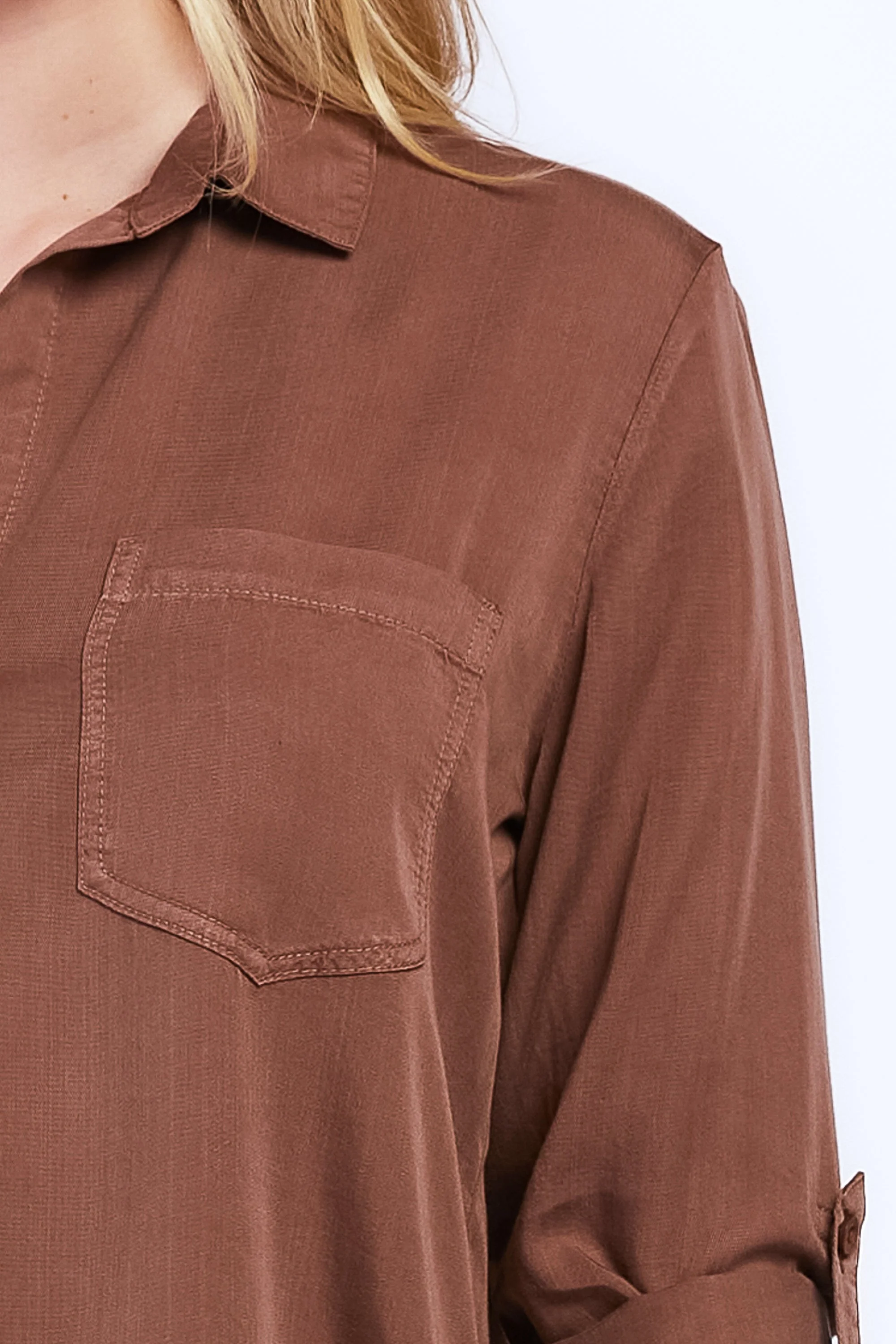 Riley Rolled Tab Sleeve Button Down Shirt Double Chest Pockets - Image 3